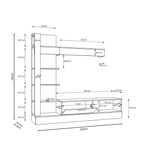 Σύνθεση TV Dranko, Μαύρο-Δρυς, Μελαμίνη, 205x41.5x192 cm - Img 5