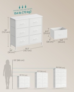 Συρταριέρα με συρτάρια Songmics Λευκό 76.7x30x73.7 cm - Img 5