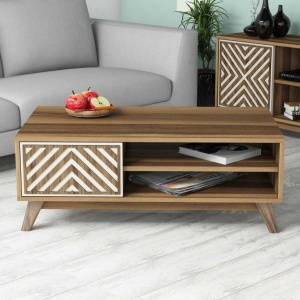Τραπεζάκι σαλονιού İnci - Walnut, Κρεμ