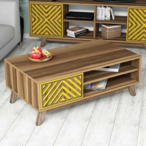Τραπεζάκι σαλονιού İnci - Walnut, Yellow - Img 3