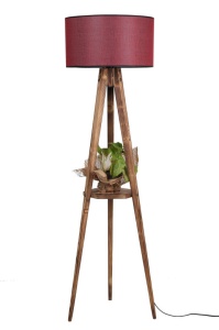 Φωτιστικό Δαπέδου Sehbali Tripod Yanik Lambader Silindir Hasir Bordo Abajurlu Καφέ/Κόκκινο Μπορντό - Img 2