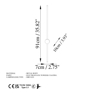 Φωτιστικό Τοίχου Sword, Μαύρο, 91x10x7 cm - Img 9
