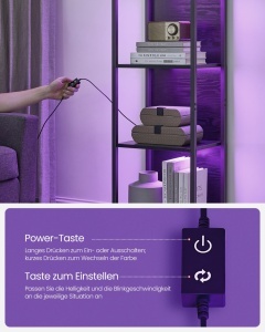 Biblioteca cu LED reglabil, Barnet, Negru, 30.3x40x178.6 cm - Img 3