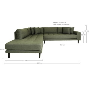 Coltar cu brat deschis open end Lido, Verde masliniu, 220x257x76 cm