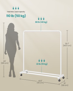 Cuier stander cu roti Pataye Alb 110x38x141.5 cm - Img 5