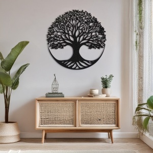 Decoratiune de perete din metal, Lifeto, Negru, 0.2x80x80 cm - Img 2