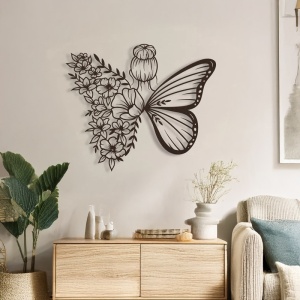 Decoratiune de perete din metal, Terfia, Negru, 0.2x60x60 cm - Img 2