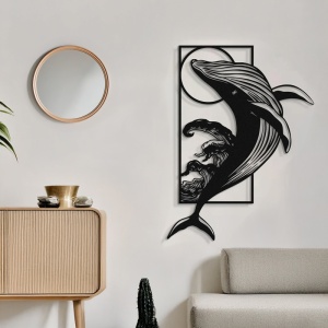 Decoratiune de perete din metal, Whale, Negru, 0.2x38x50 cm - Img 2