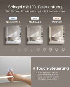 Dulap baie cu oglinda LED Vasagle, Kailyn, Alb perlat, 50x16.5x60 cm - Img 2