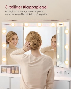 Masa de toaleta cu LED, Kailyn, Vasagle, Alb, 107x40x144 cm - Img 3