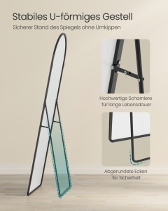 Oglinda de podea, Aileas, Songmics, Negru, 160x50x1.3 cm - Img 3