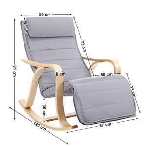 Scaun balansoar, Songmics, Gri, 116x67x88 cm - Img 3