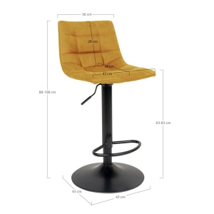 Scaun de bar tapitat Middelfart, Galben mustar, 45x43x88/108 cm - Img 3