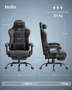 Scaun gaming, Nerone, Negru, 70x70x133 cm - Img 6