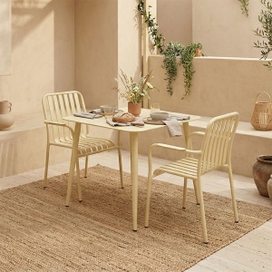 Set 3 masa si scaune gradina, Heven Vista, Champagne, 80x80x72 cm
