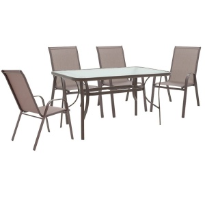 Set de gradina masa si scaune 5 bucati Ensure-Calan metal-sticla maro 140x80x70cm
