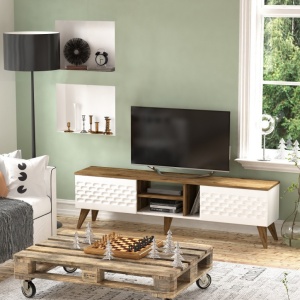 Έπιπλο TV Egg Λευκό-Walnut