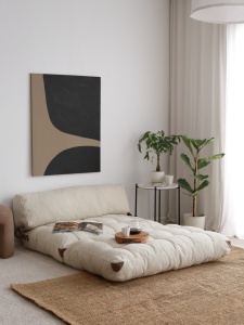 Αναδιπλούμενος καναπές 2 θέσεων Fold Κρεμ 120x79x75 cm - Img 2