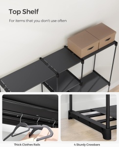 Αρθρωτό Σταντ Κρεμάστρας Songmics Μαύρο 182x43x182 cm - Img 5