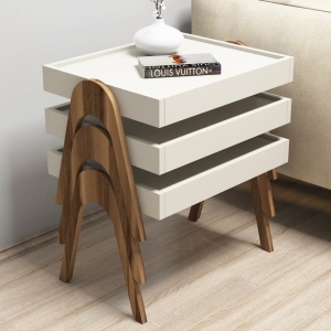 Βοηθητικό τραπεζάκι Roma - Walnut, Κρεμ