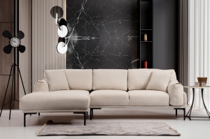 Γωνιακός Καναπές Leo Κρεμ 255x150x65 cm