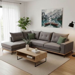 Δεξιός Γωνιακός Καναπές Luxury II Σκούρο Γκρι - Σκούρο Πράσινο - Μαύρο 290x235x90 cm