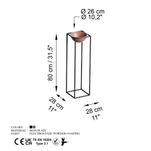 Διακοσμητική Γλάστρα GED020B Χάλκινο 28x80x28 cm - Img 6