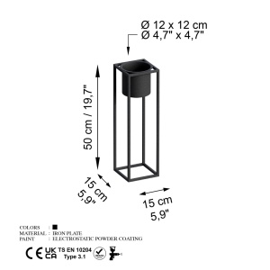 Διακοσμητική Γλάστρα GED023 Μαύρο 15x50x15 cm - Img 6
