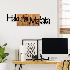 Διακοσμητικό Τοίχου από Ξύλο και Μέταλλο Hakuna Matata 4, Μαύρο, 108x3x30 cm - Img 2