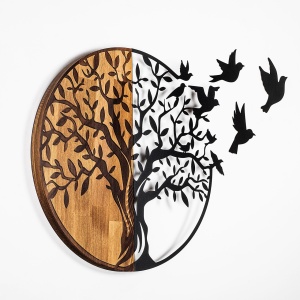 Διακοσμητικό Τοίχου από Ξύλο και Μέταλλο Tree And Birds, Μαύρο, 92x3x71 cm - Img 6
