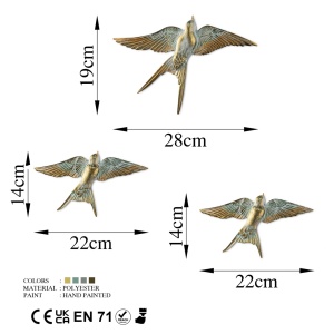 Διακοσμητικό Τοίχου Flying Swallow, Χρυσό, 28x19x2 cm - Img 7
