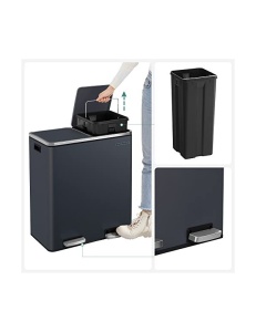 Κάδος ανακύκλωσης, Songmics, 2 διαμερίσματα, 2 x 30 L, LTB60GS, Γκρι - Img 4