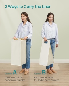 Καλάθι απλύτων Κρεμ Songmics 97.9x33x78 cm - Img 7