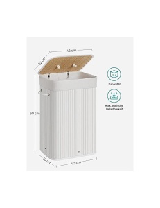 Καλάθι απλύτων, Songmics, 72 L, Λευκό, LCB010W01, 40 x 30 x 60 cm - Img 6