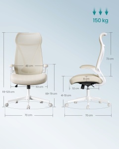 Καρέκλα γραφείου Songmics Μπεζ 67x67x121 cm - Img 6