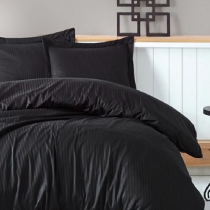 Κλινοσκεπάσματα Family Elegant Stripe Μαύρο, με 2 παπλωματοθήκες (Σατέν Deluxe)