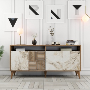 Κονσόλα Milan 160 - Walnut, Λευκό Marble