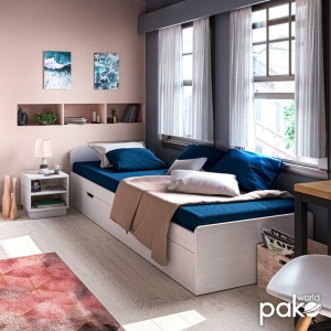 Κρεβάτι μονό με αποθηκευτικό χώρο 90x200 cm Regan 18255 Λευκό - Img 2