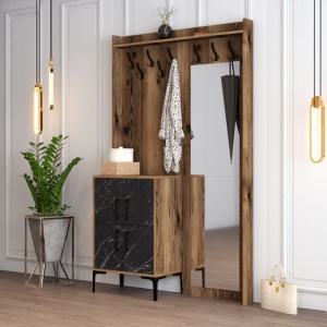 Κρεμάστρα Εισόδου Berlin BC - Walnut, Μαύρο Marble - Img 2