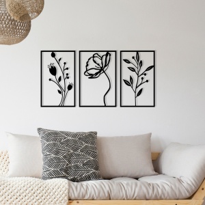 Μεταλλικός πίνακας Flowers Μαύρο 70x39 cm - Img 3