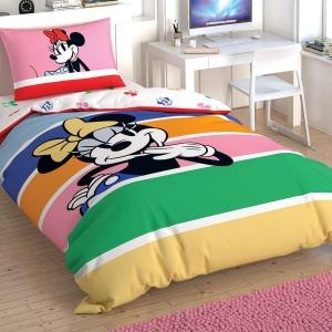 Μονά Κλινοσκεπάσματα με λάστιχο 100x200 Minnie Mouse Rainbow (Βαμβάκι 100%)