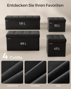 Μπαούλο Αποθήκευσης Μαύρο Songmics 38 x 110 x 38 cm - Img 2
