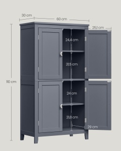 Ντουλάπι Μπάνιου Vasagle Γκρι 60x30x110 cm - Img 5