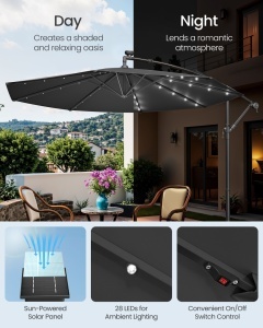 Ομπρέλα κήπου με LED Songmics Γκρι 300x300x245 cm - Img 3
