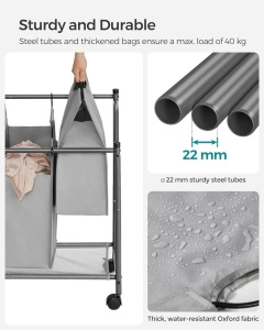 Οργανωτής μπάνιου με ρόδες, Songmics, 4 x 35L, 87.5 x 38.5 x 67 cm, LSF005, Γκρι - Img 3
