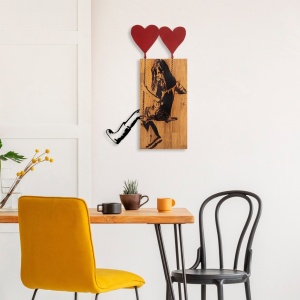 Πίνακας από ξύλο και μέταλλο Banksy Καρυδί 50x80x3 cm
