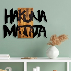 Πίνακας από ξύλο και μέταλλο Hakuna Μαύρο 77x3x58 cm