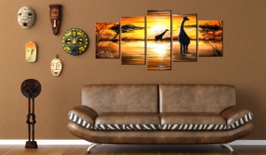 Πίνακας - Giraffes at watering hole 100x50 cm - Img 2
