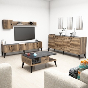 Πλήρες σετ σαλονιού Lidya 2 Walnut-Marble