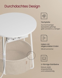 Πλαϊνό τραπεζάκι με πρίζα Vasagle Λευκό 45x45x50 cm - Img 6